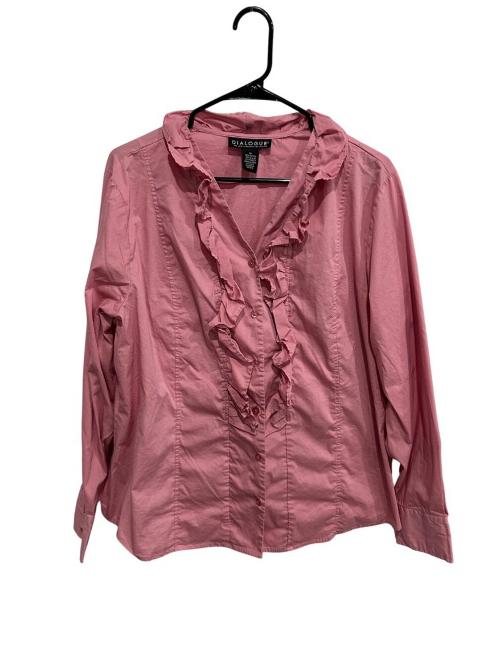 Dialogue  Ruffled Button Down Shirt Pink Sz XL Long Sleeve Career Office Wear